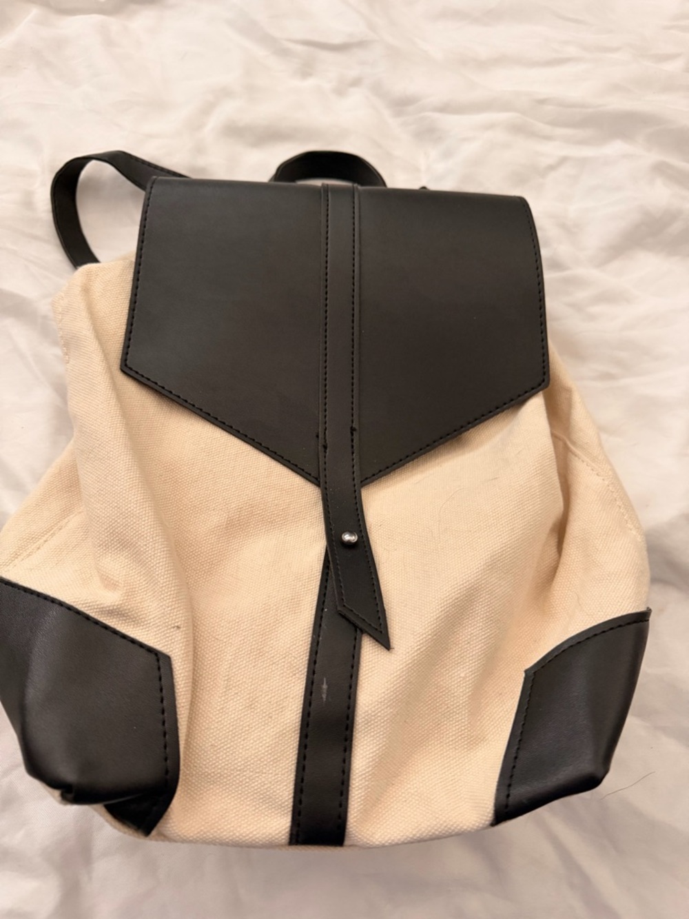 Deux Lux Cream Canvas Backpack with Black Faux Leather Trim